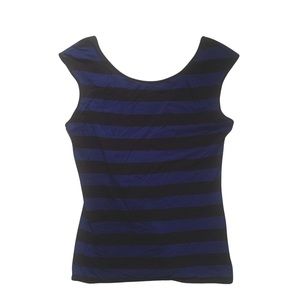 Express Blue & Black Striped Cap Sleeve T-Shirt L